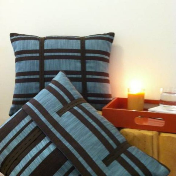 Striped Blue & Brown Pillow Cover 16" x 20" - Picture 4 of 4